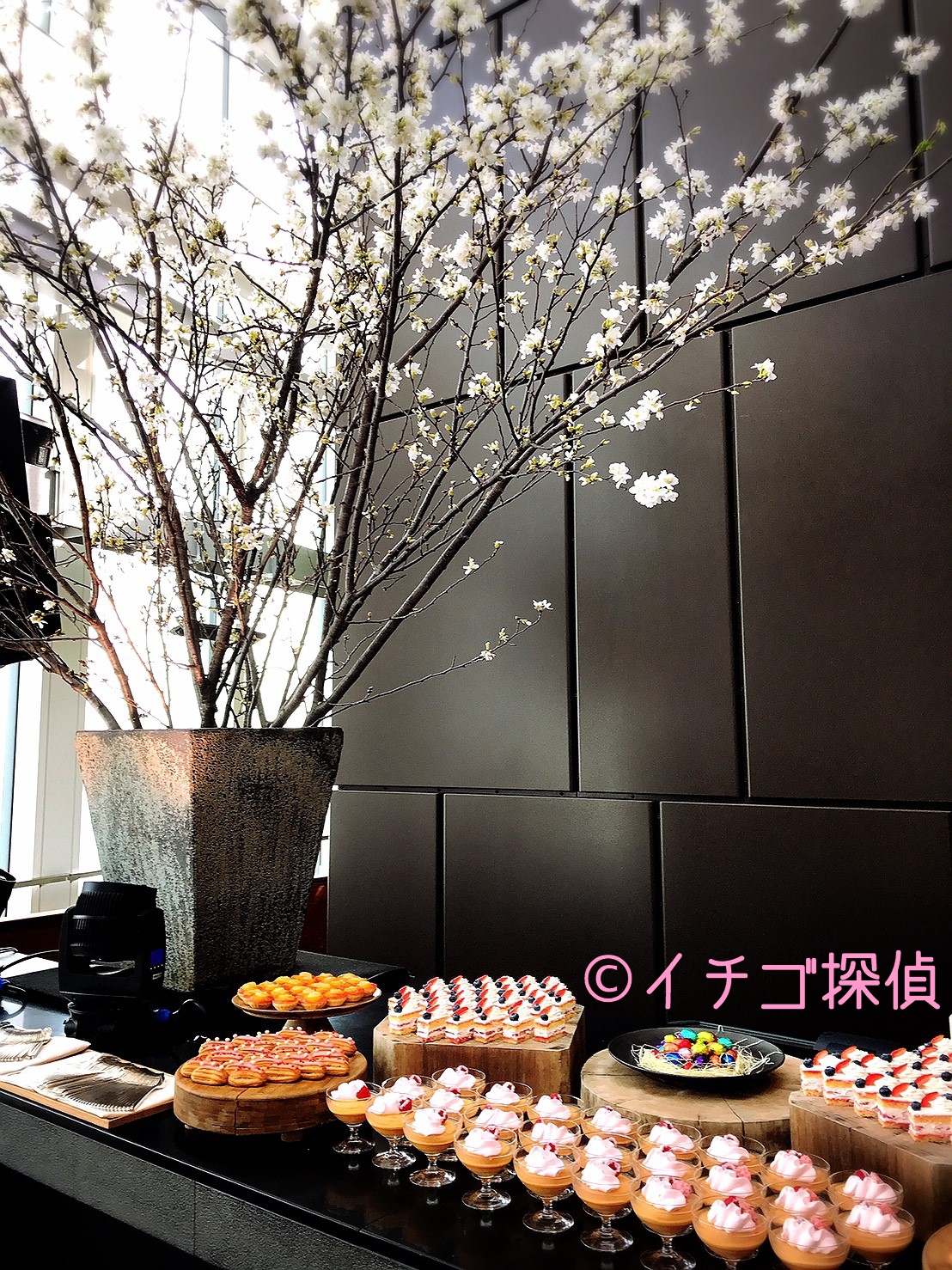 イチゴ探偵｜アンダーズ東京・ルーフトップバーで苺スイーツのお花見アフタヌーンティー！苺のエクレアやショートケーキを食べ放題！